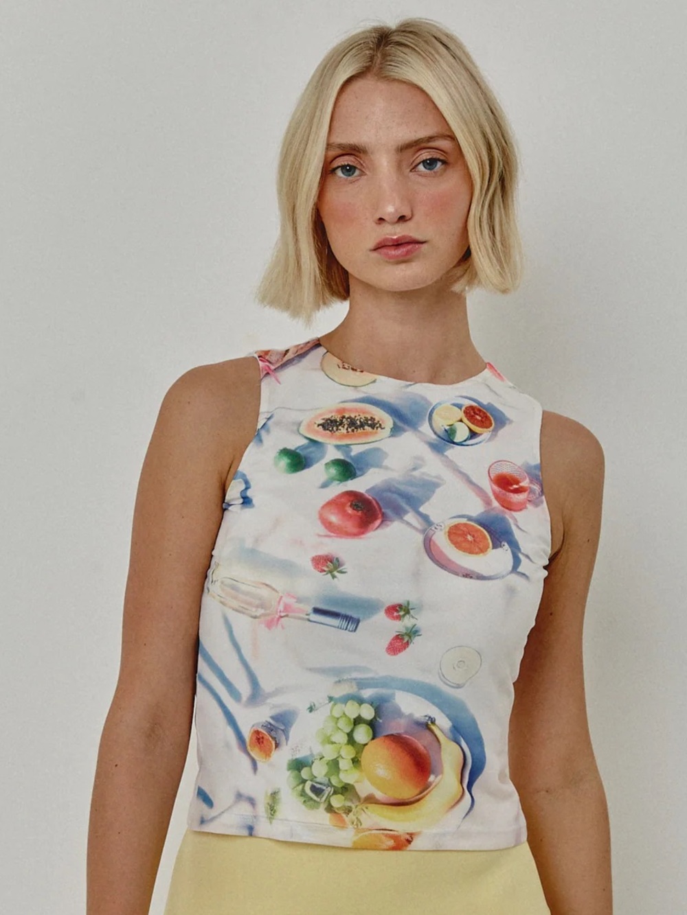Another Girl White Picnic Print Mesh Tank Size S